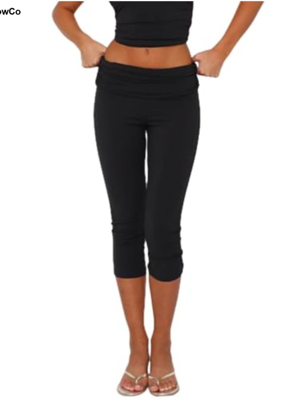 Women's Fold Over Yoga Capri Pants Low Rise Flared Bell Bottom Leggings